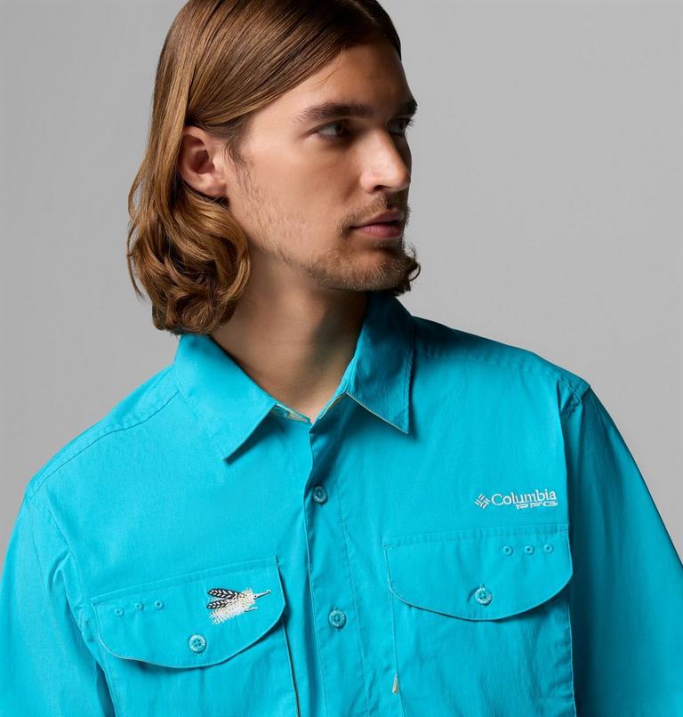 Men's Bonefish Flats Short Sleeve Shirt, Color: Ocean Teal, image 5
