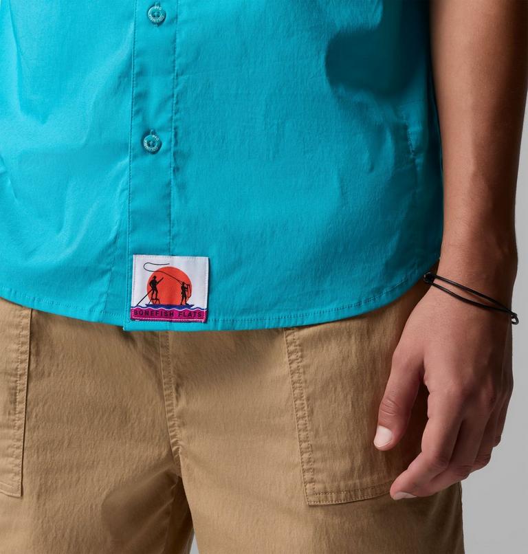 Men's Bonefish Flats Short Sleeve Shirt, Color: Ocean Teal, image 7