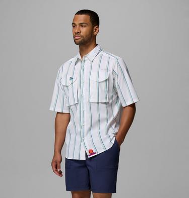 Men's Bonefish Flats Printed Short Sleeve Shirt, Color: White Bonefish Flats Stripe, image 12