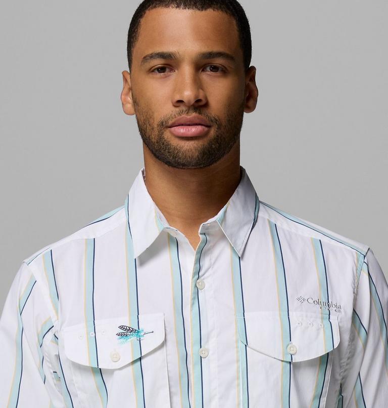 Men's Bonefish Flats Printed Short Sleeve Shirt, Color: White Bonefish Flats Stripe, image 5