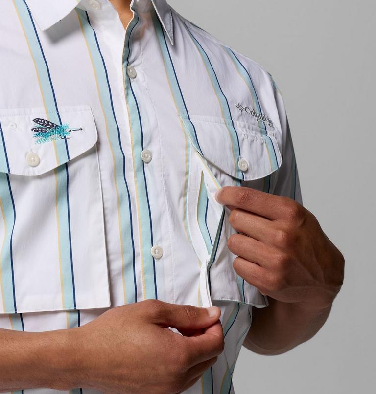 Men's Bonefish Flats Printed Short Sleeve Shirt, Color: White Bonefish Flats Stripe, image 7