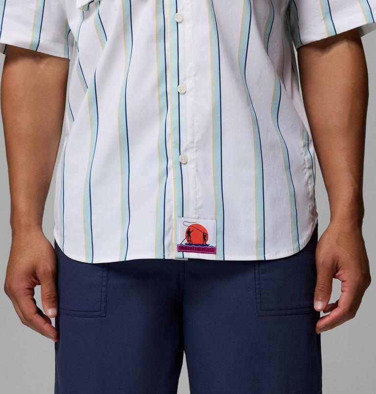 Men's Bonefish Flats Printed Short Sleeve Shirt, Color: White Bonefish Flats Stripe, image 8