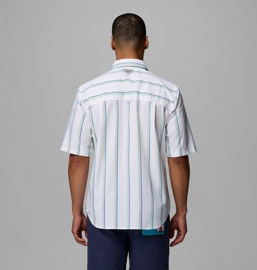 Men's Bonefish Flats Printed Short Sleeve Shirt, Color: White Bonefish Flats Stripe, image 11