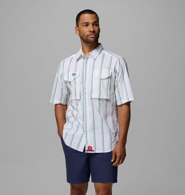 Men's Bonefish Flats Printed Short Sleeve Shirt, Color: White Bonefish Flats Stripe, image 5