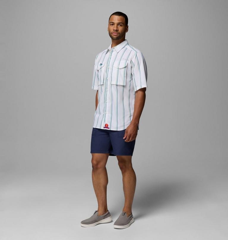 Men's Bonefish Flats Printed Short Sleeve Shirt, Color: White Bonefish Flats Stripe, image 2