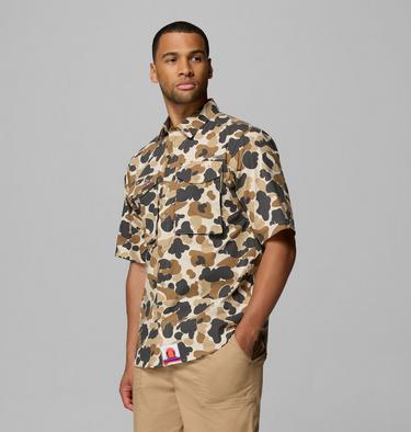 Men's Bonefish Flats Printed Short Sleeve Shirt, Color: Bleached Ceramic Deltahunter, image 8