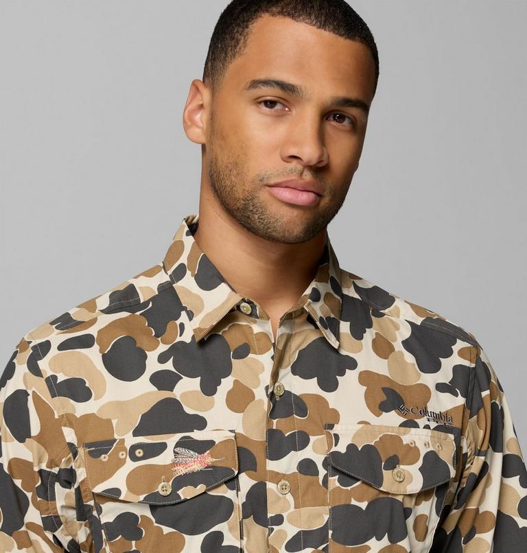 Men's Bonefish Flats Printed Short Sleeve Shirt, Color: Bleached Ceramic Deltahunter, image 5