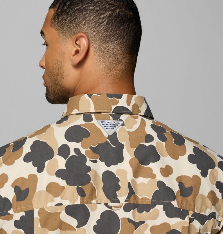 Men's Bonefish Flats Printed Short Sleeve Shirt, Color: Bleached Ceramic Deltahunter, image 6