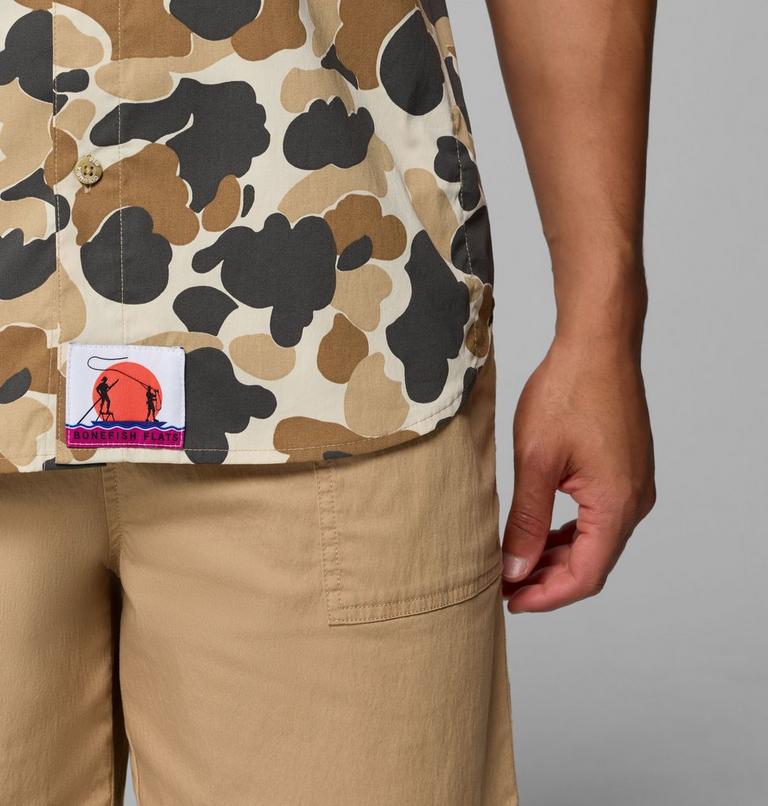 Men's Bonefish Flats Printed Short Sleeve Shirt, Color: Bleached Ceramic Deltahunter, image 7