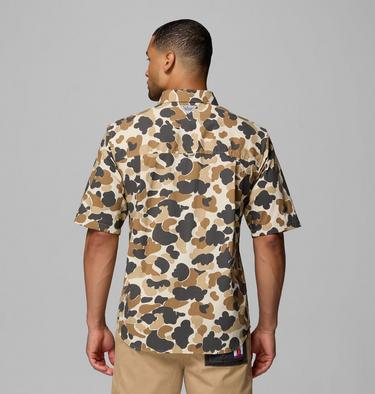 Men's Bonefish Flats Printed Short Sleeve Shirt, Color: Bleached Ceramic Deltahunter, image 7