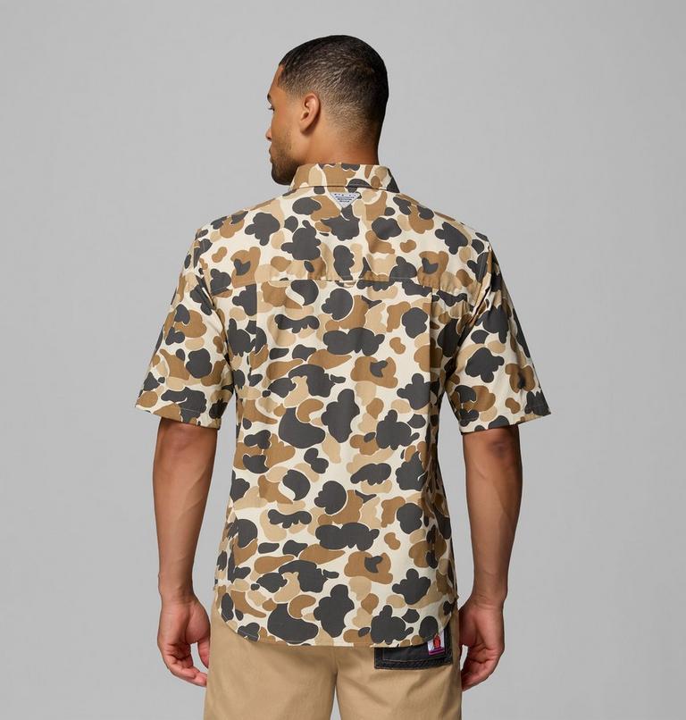 Men's Bonefish Flats Printed Short Sleeve Shirt, Color: Bleached Ceramic Deltahunter, image 3