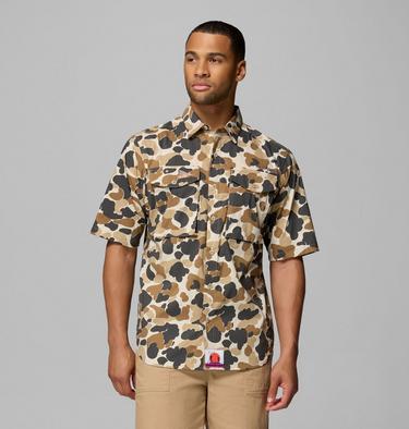 Men's Bonefish Flats Printed Short Sleeve Shirt, Color: Bleached Ceramic Deltahunter, image 3