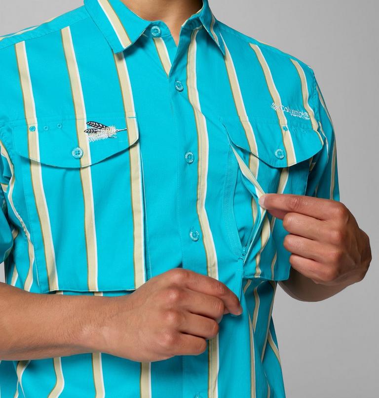 Men's Bonefish Flats Printed Short Sleeve Shirt, Color: Ocean Teal Bonefish Flats Stripe, image 6