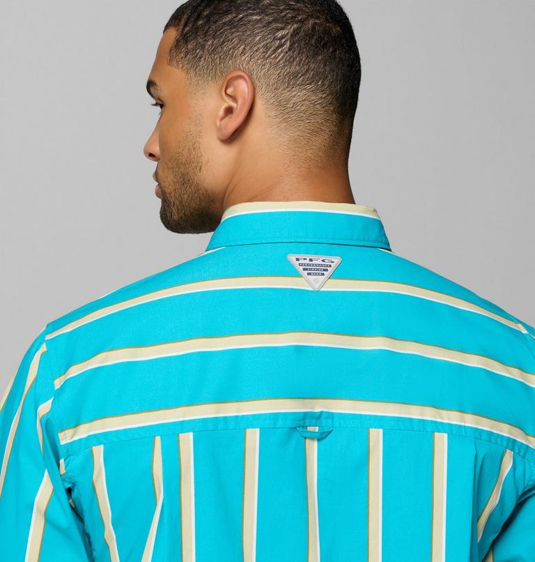 Men's Bonefish Flats Printed Short Sleeve Shirt, Color: Ocean Teal Bonefish Flats Stripe, image 7