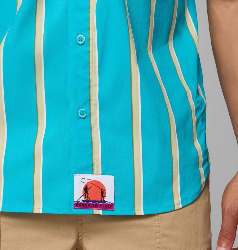 Men's Bonefish Flats Printed Short Sleeve Shirt, Color: Ocean Teal Bonefish Flats Stripe, image 8