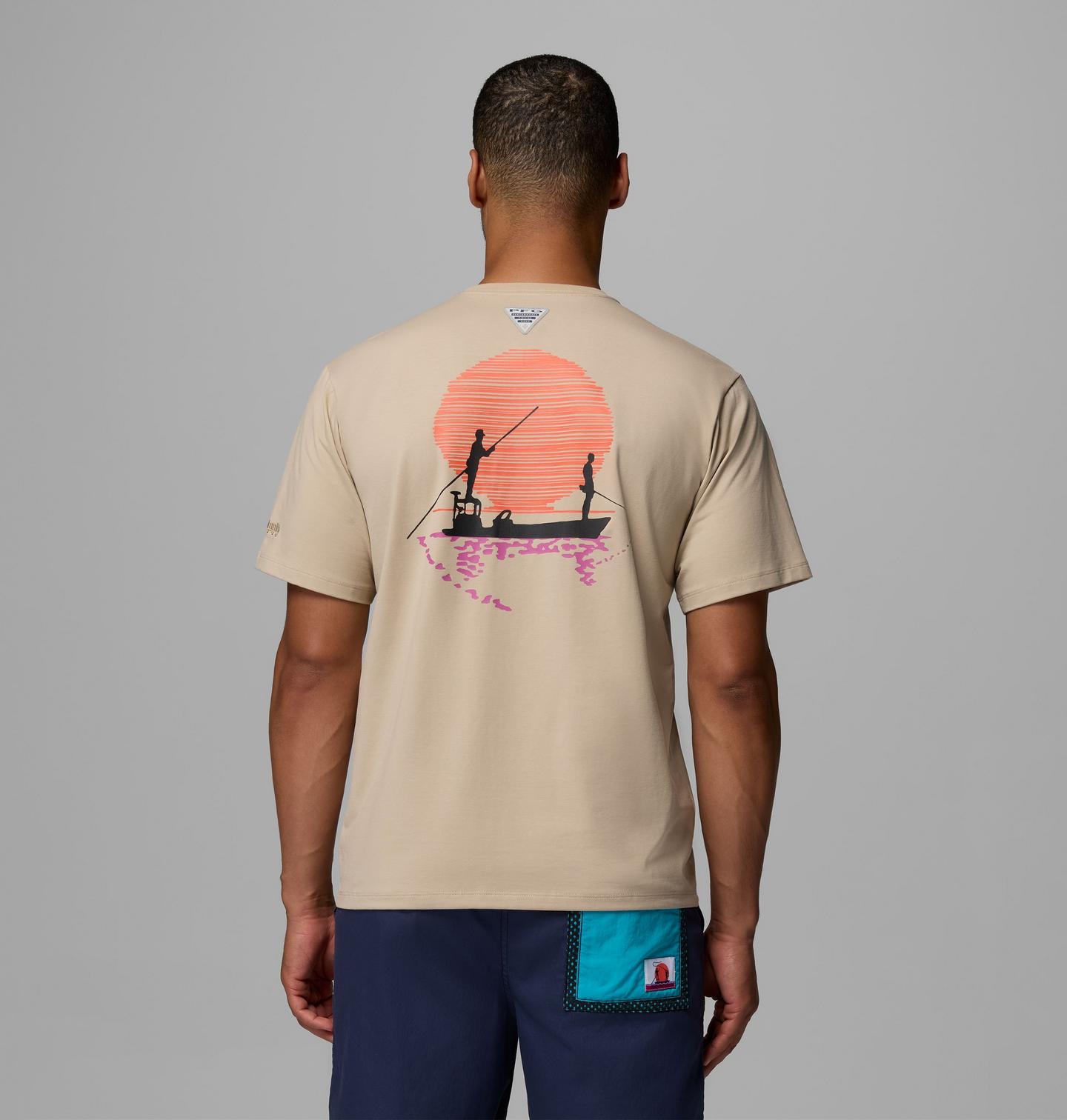 Мужские футболки Columbia PFG Bonefish Flats Short Sleeve, цвет: Серо-бежевый — фото 1