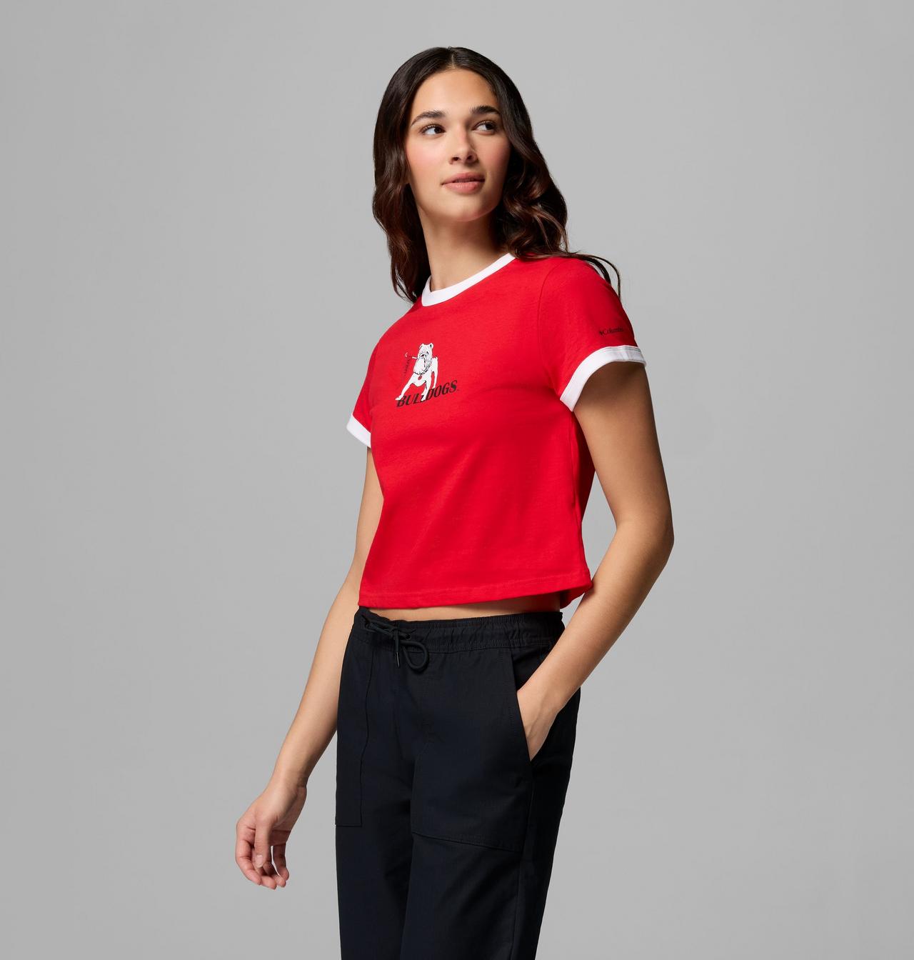 Women's Collegiate Rolling Bend Ringer Tee - Georgia 4