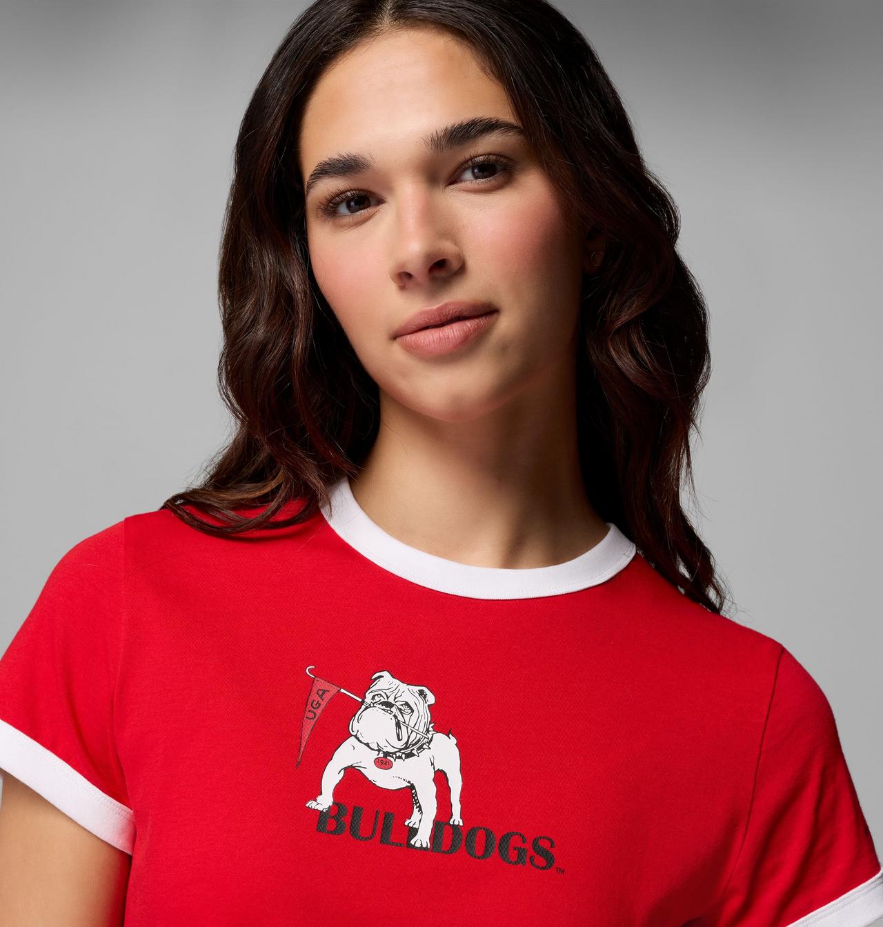 Women's Collegiate Rolling Bend Ringer Tee - Georgia 5