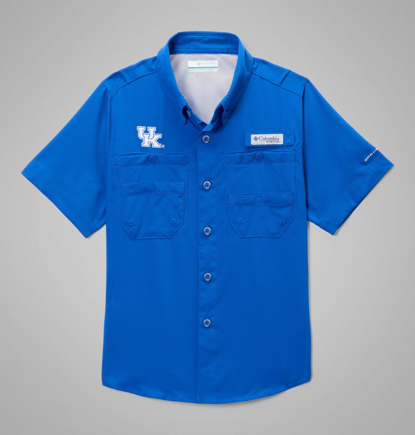 Детская рубашка Columbia Collegiate PFG Tamiami Short Sleeve Shirt - Kentucky, цвет: Uk - Azul — фото 1