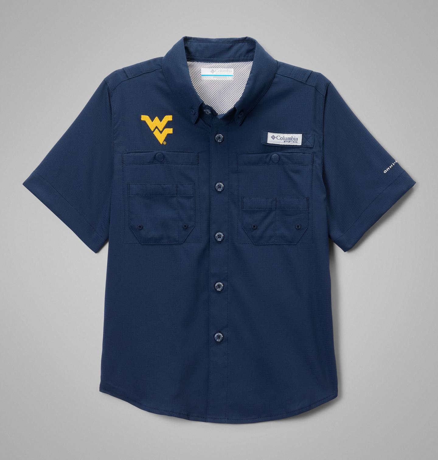 Детская рубашка Columbia Collegiate PFG Tamiami Short Sleeve Shirt - West Virginia, цвет: Тёмно-синий — фото 1