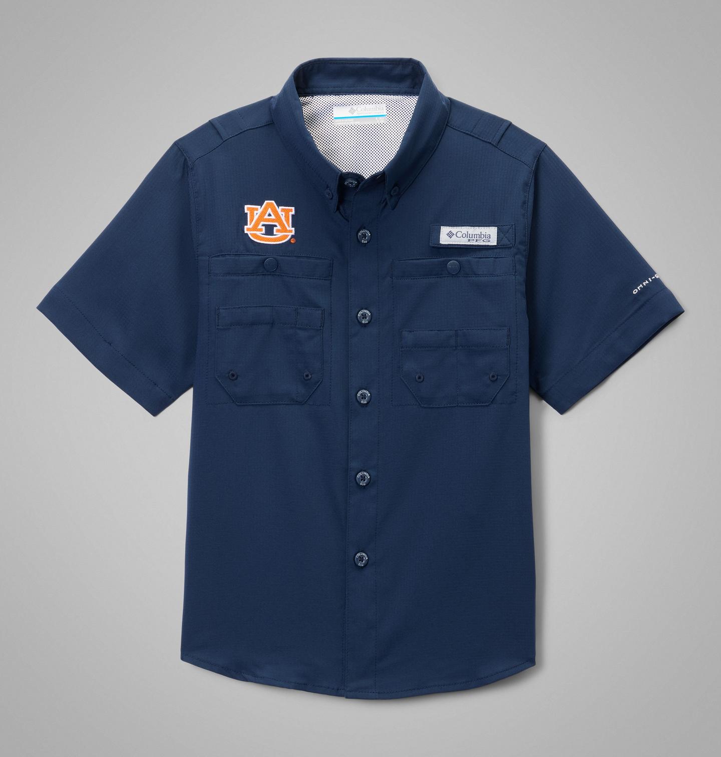 Детская рубашка Columbia Collegiate PFG Tamiami Short Sleeve Shirt - Auburn, цвет: Тёмно-синий — фото 1