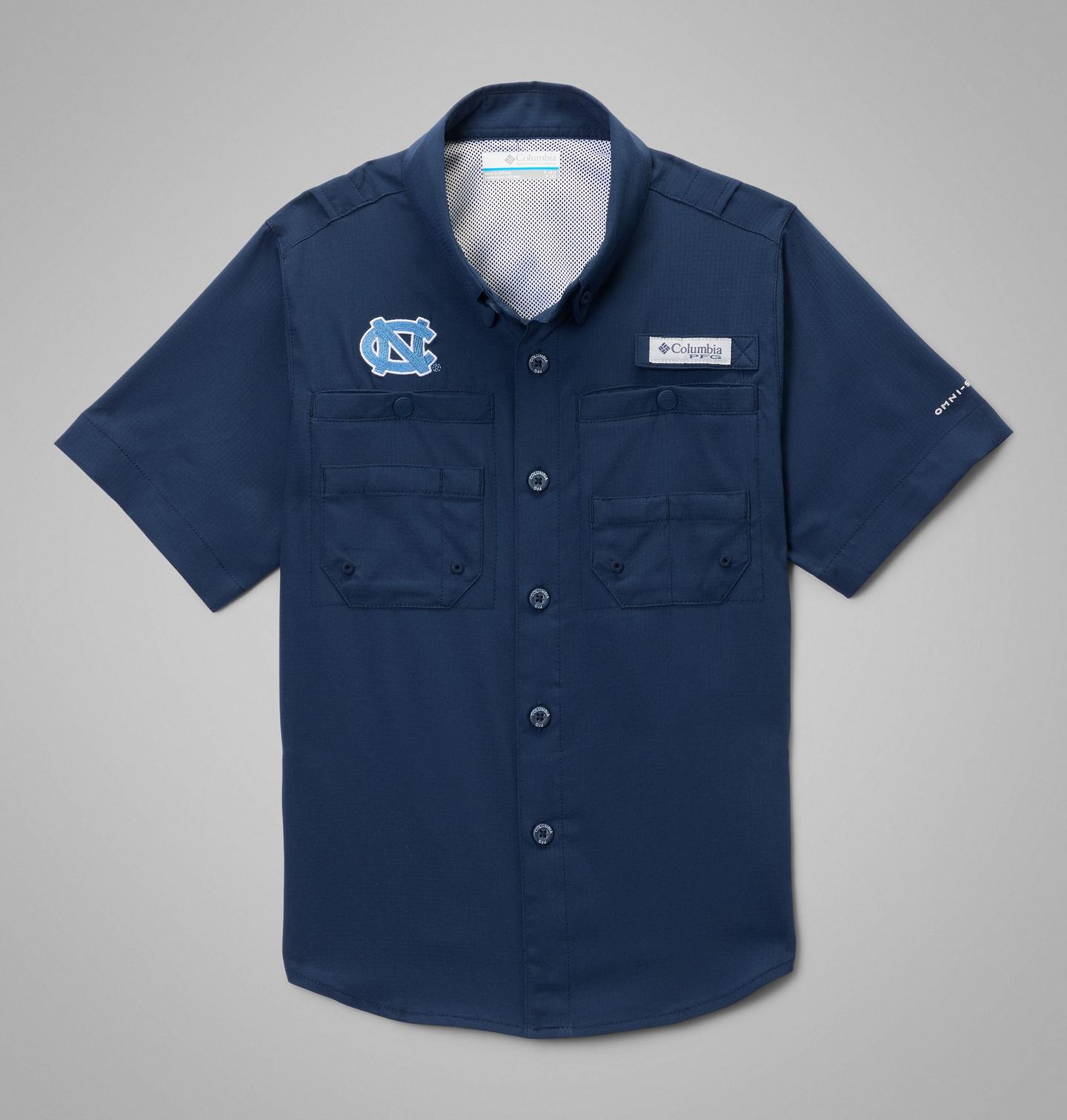 Детская рубашка Columbia Collegiate PFG Tamiami Short Sleeve Shirt - North Carolina, цвет: Тёмно-синий — фото 1