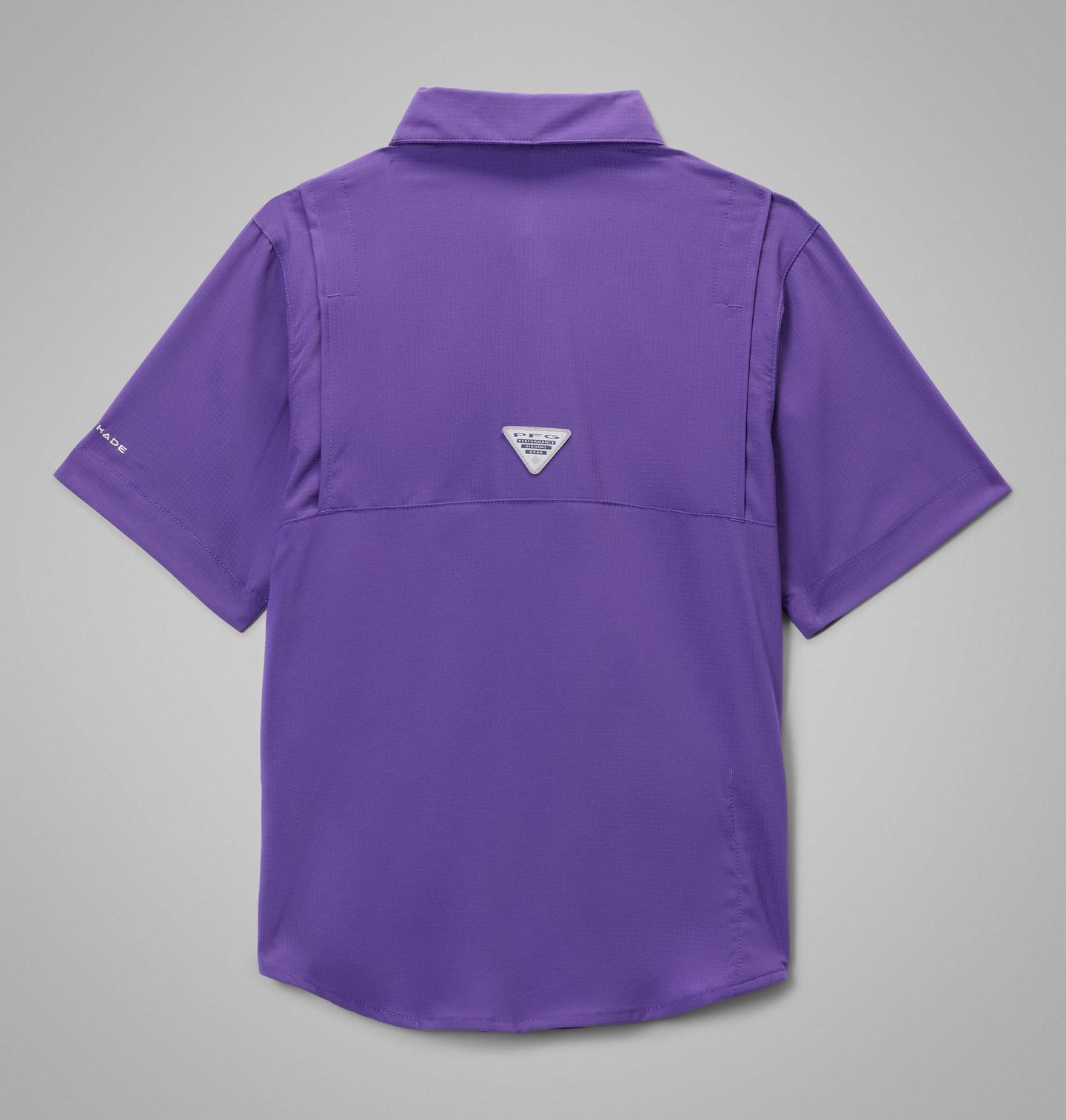 Детская рубашка Columbia Collegiate PFG Tamiami Short Sleeve Shirt - LSU, цвет: Яркий фиолетовый — фото 2