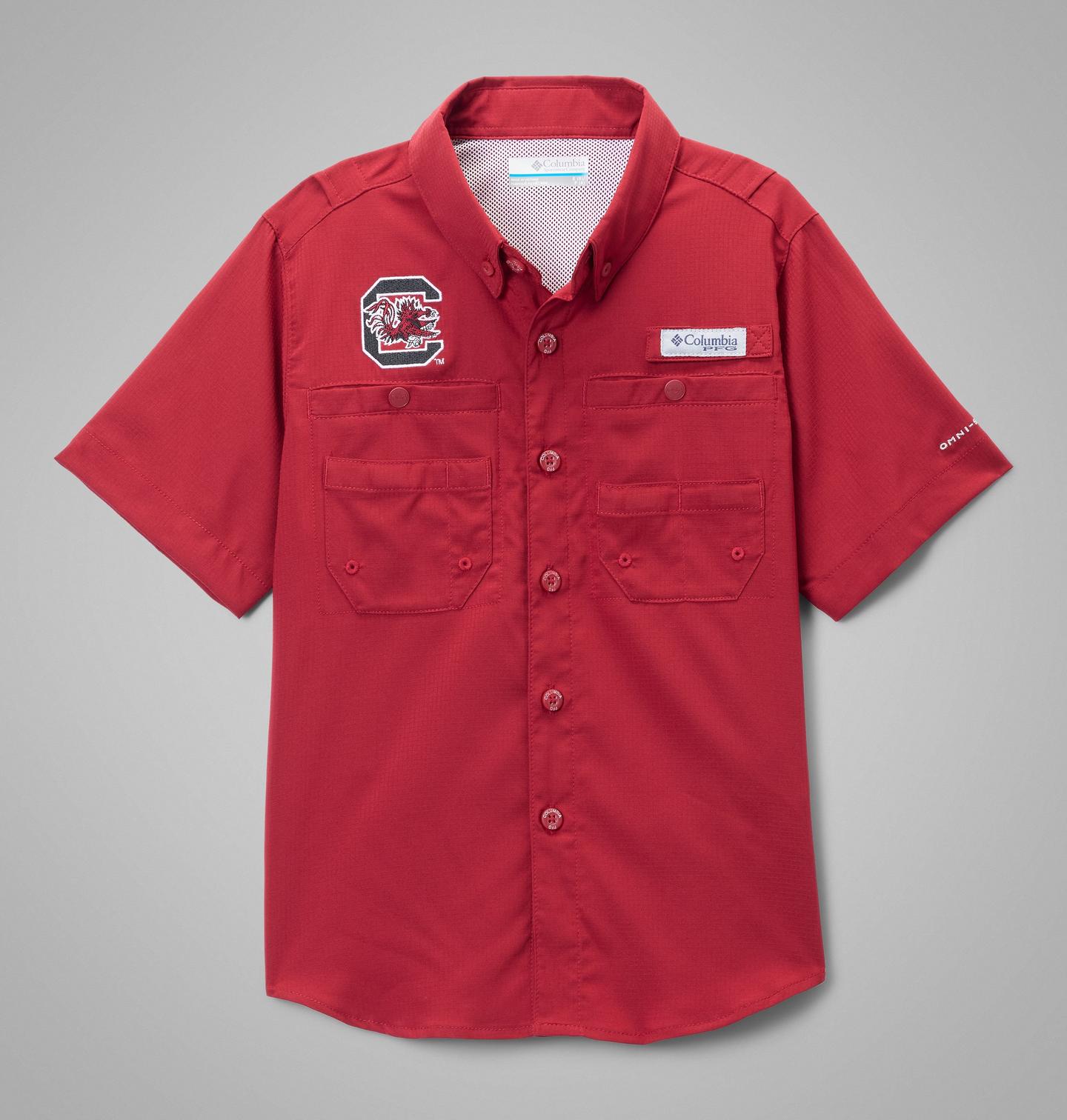 Детская рубашка Columbia Collegiate PFG Tamiami Short Sleeve Shirt - South Carolina, цвет: Свекольный — фото 1