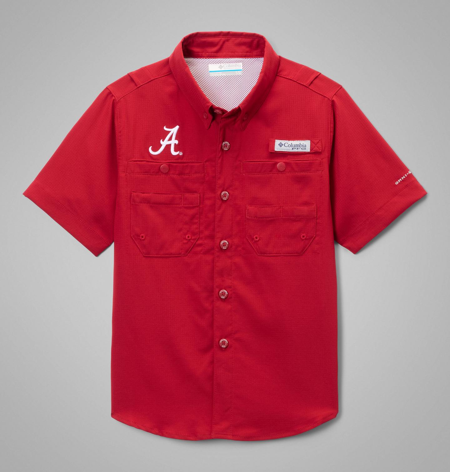 Детская рубашка Columbia Collegiate PFG Tamiami Short Sleeve Shirt - Alabama, цвет: Красный бархатный — фото 1