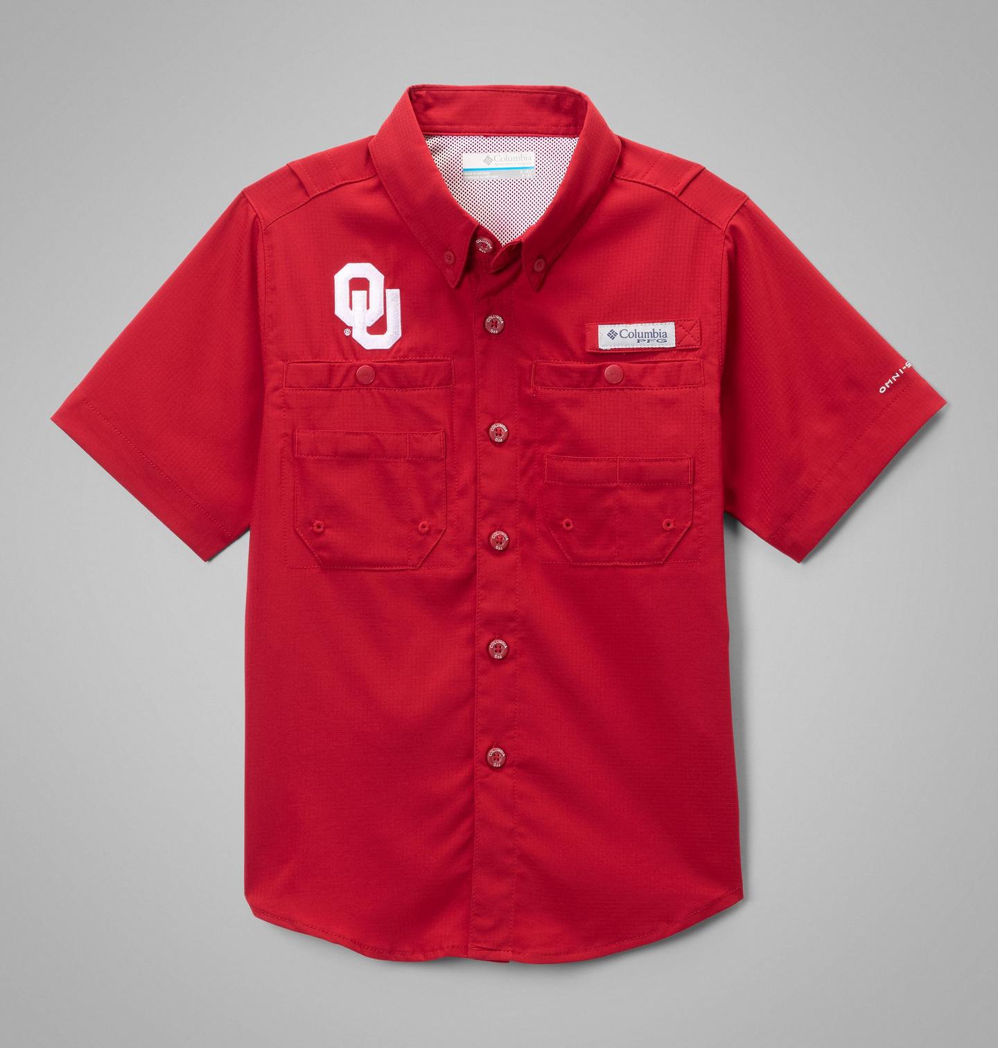 Детская рубашка Columbia Collegiate PFG Tamiami Short Sleeve Shirt - Oklahoma, цвет: Красный бархатный — фото 1