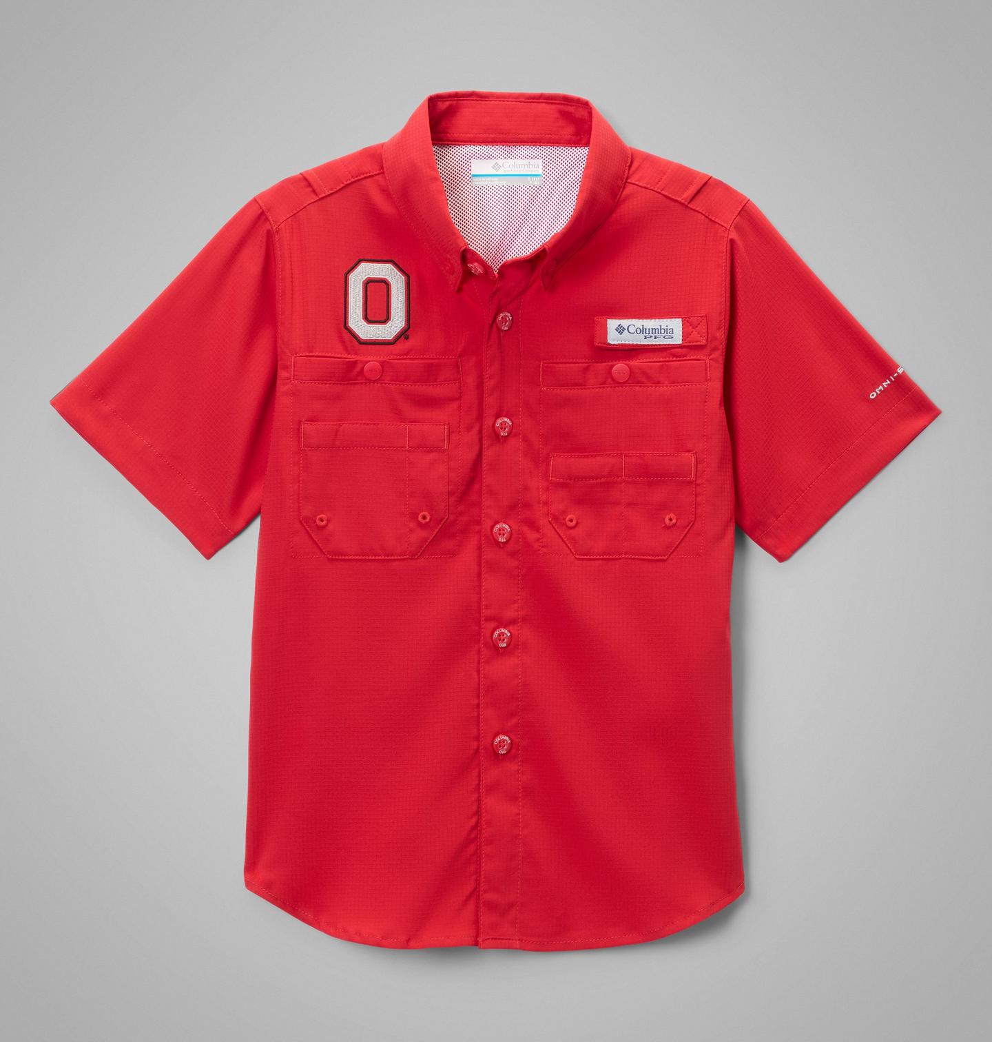 Детская рубашка Columbia Collegiate PFG Tamiami Short Sleeve Shirt - Ohio State, цвет: Красный — фото 1