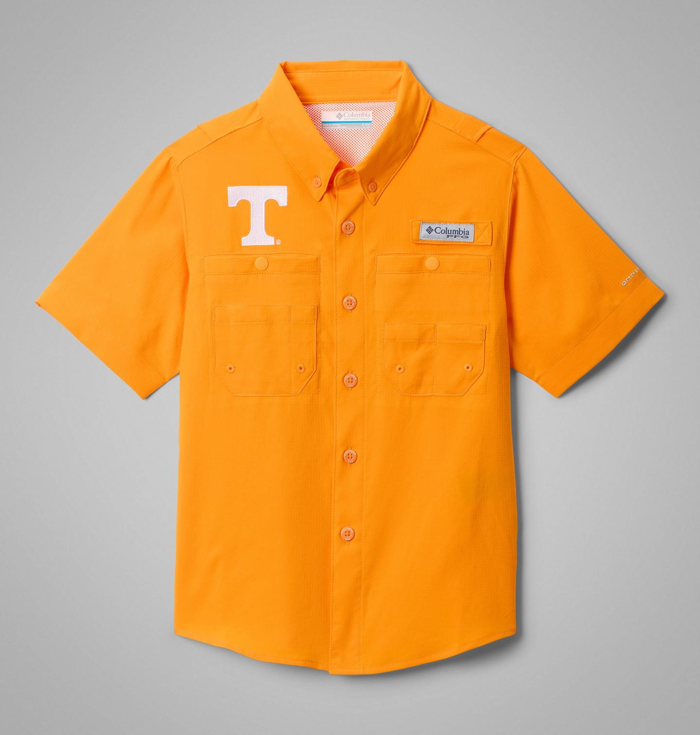 Детская рубашка Columbia Collegiate PFG Tamiami Short Sleeve Shirt - Tennessee, цвет: Ut - Solarize — фото 1