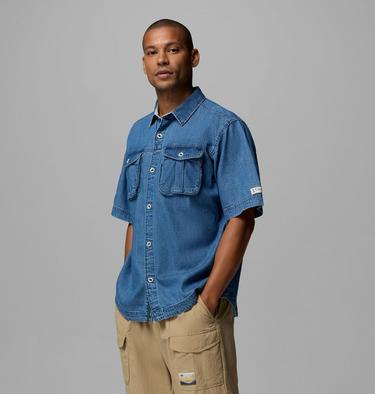 Chemise Manches Courtes en Serg&eacute; Acker Rock Unisexe, Color: Denim, image 4