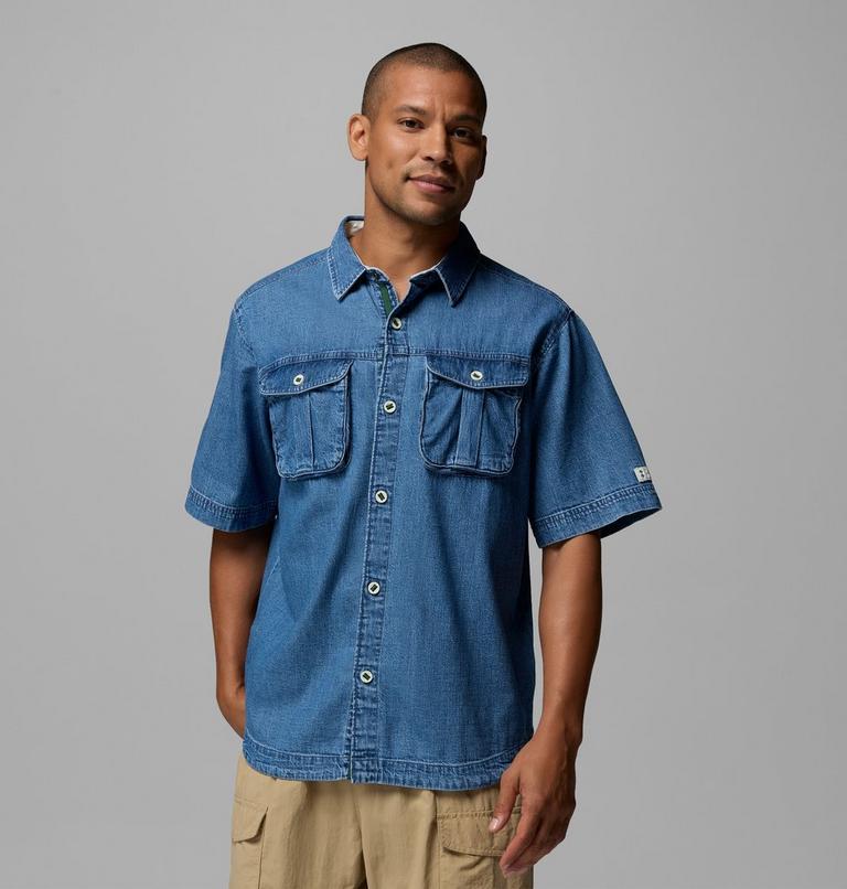 Unisex Acker Rock Twill Short Sleeve Shirt, Color: Denim, image 1