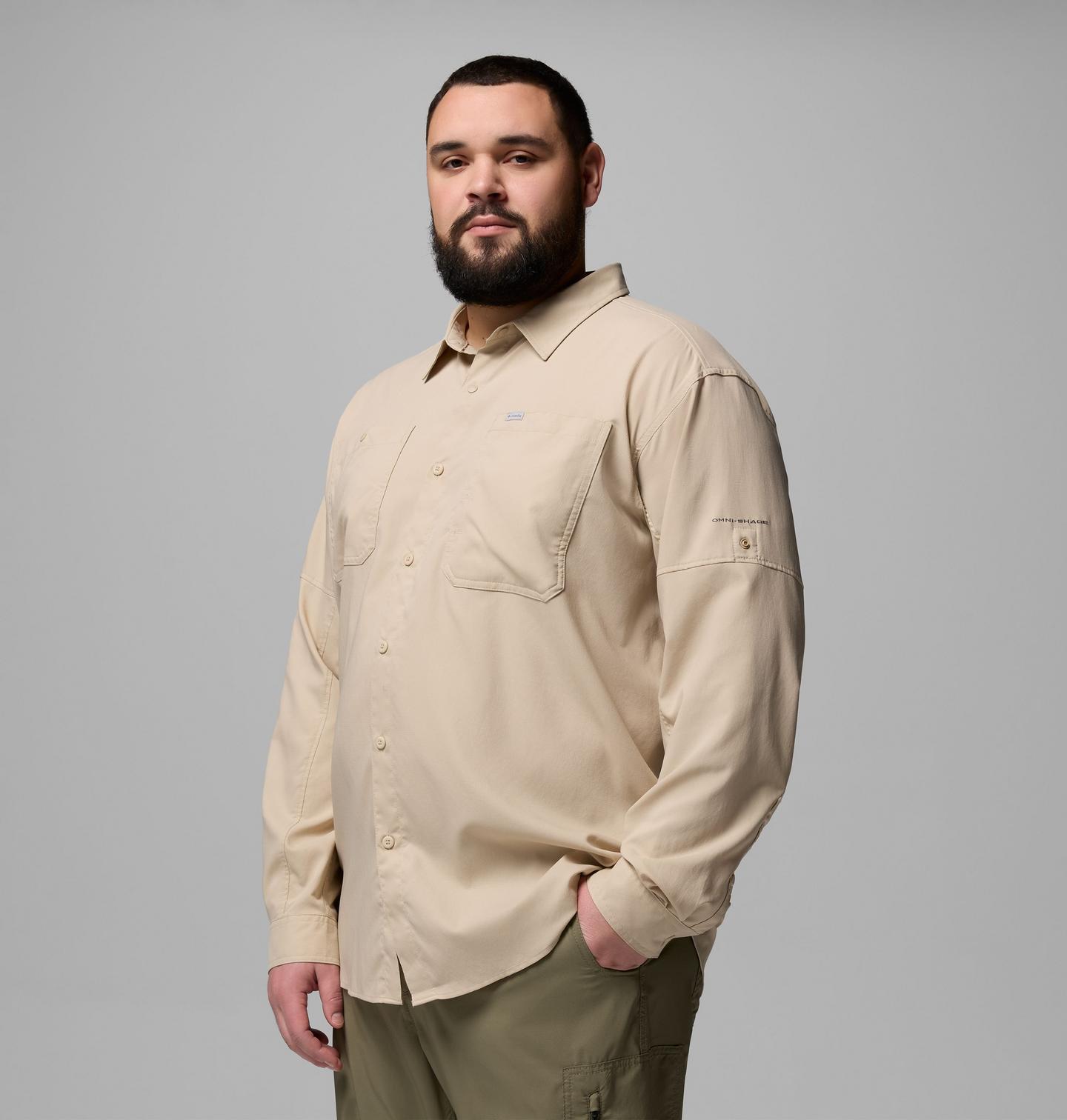 Мужская рубашка Columbia Silver Ridge Utility II Long Sleeve Shirt - Big, цвет: Серо-бежевый — фото 4