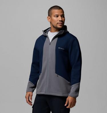 Sudadera con capucha con cremallera de arriba abajo Columbia Tech de punto Spacer para hombre, Color: City Grey, Collegiate Navy, image 8