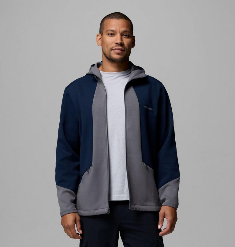 Sudadera con capucha con cremallera de arriba abajo Columbia Tech de punto Spacer para hombre, Color: City Grey, Collegiate Navy, image 5