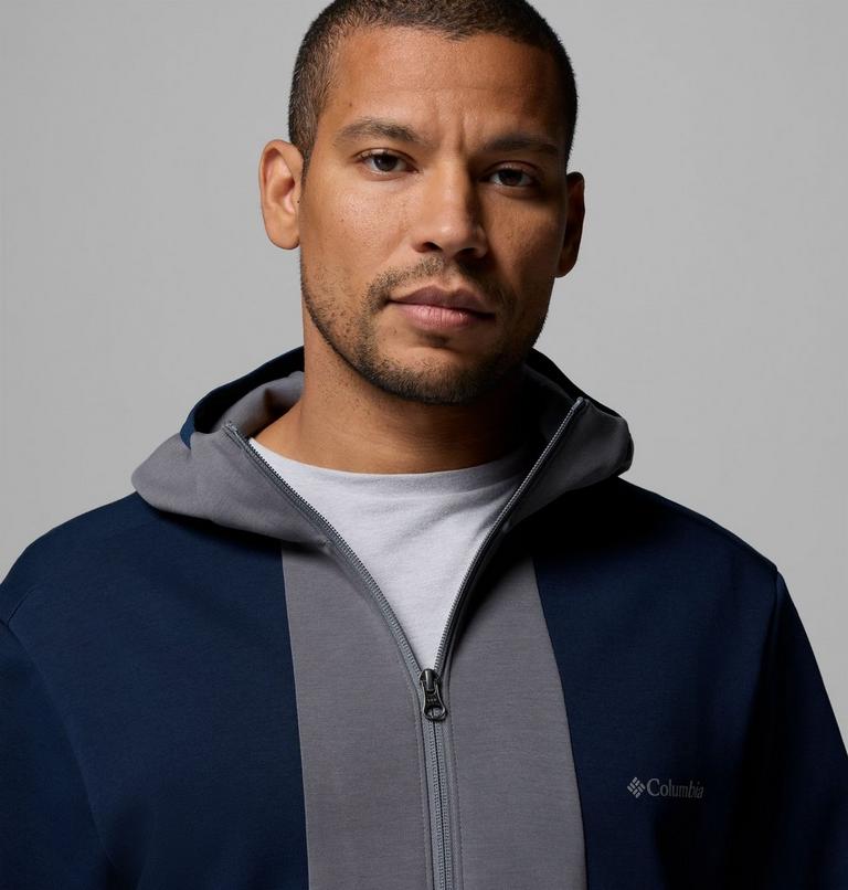Sudadera con capucha con cremallera de arriba abajo Columbia Tech de punto Spacer para hombre, Color: City Grey, Collegiate Navy, image 6