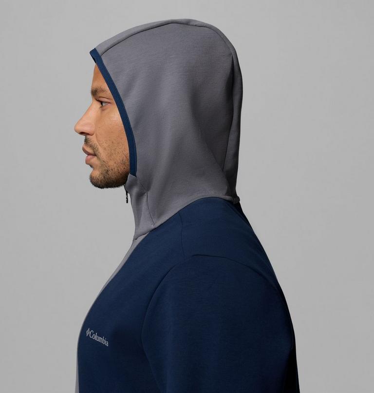 Sudadera con capucha con cremallera de arriba abajo Columbia Tech de punto Spacer para hombre, Color: City Grey, Collegiate Navy, image 7