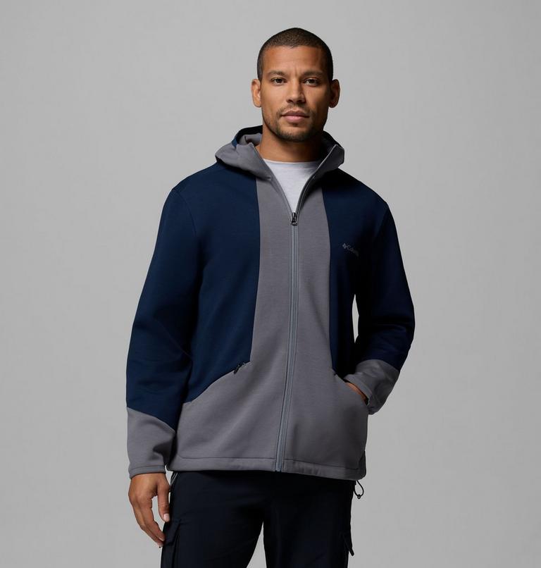 Sudadera con capucha con cremallera de arriba abajo Columbia Tech de punto Spacer para hombre, Color: City Grey, Collegiate Navy, image 1