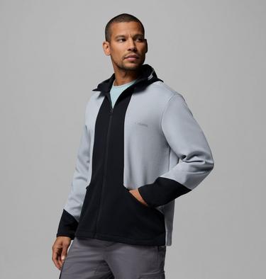 Sudadera con capucha con cremallera de arriba abajo Columbia Tech de punto Spacer para hombre, Color: Columbia Grey, Black, image 4