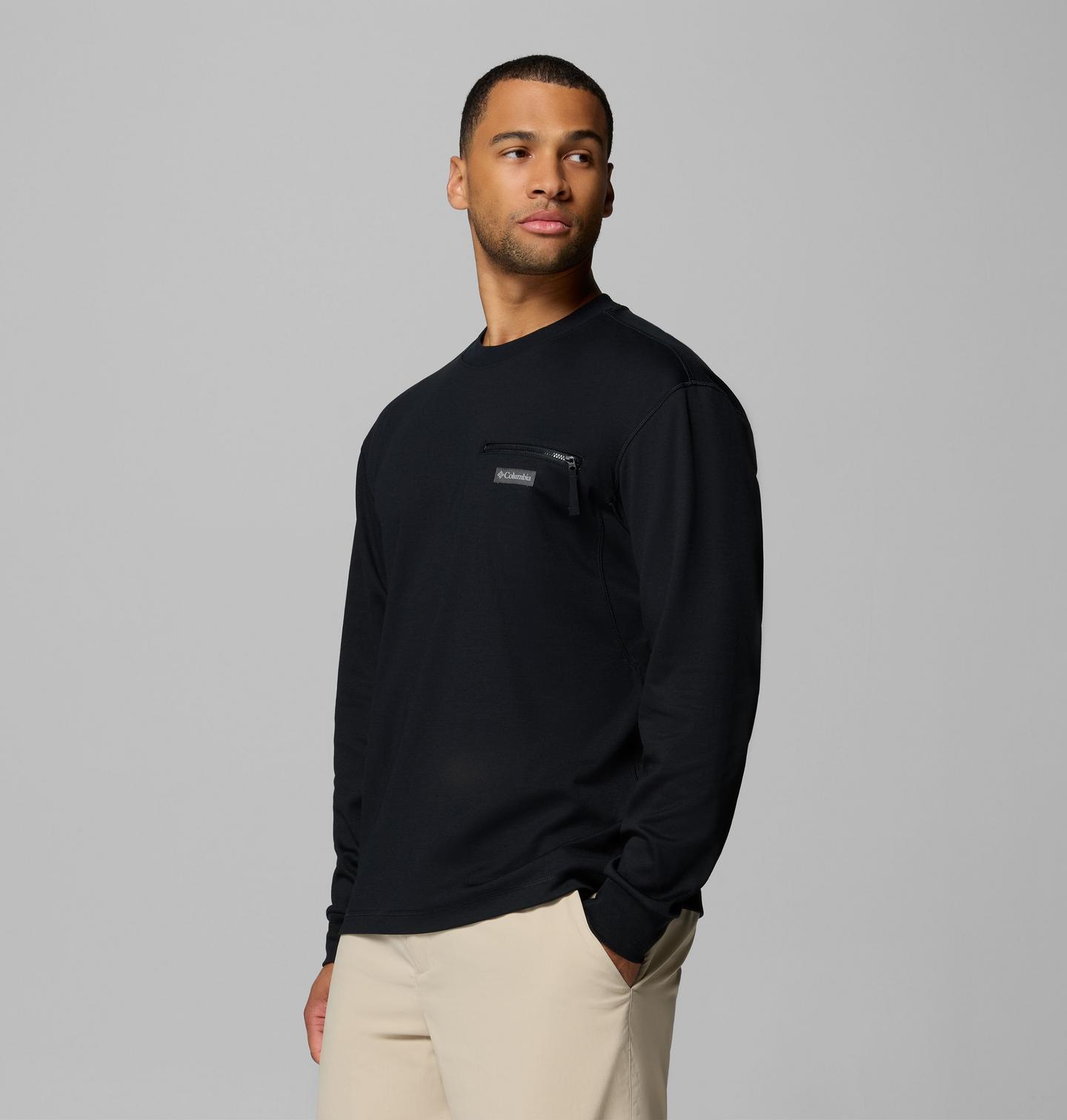Мужская рубашка Columbia Echo Passage Long Sleeve Crew, цвет: Чёрный — фото 4