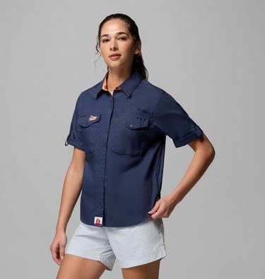 Women's Bonefish Flats Short Sleeve Shirt, Color: Nocturnal, Bright Nectar, image 8