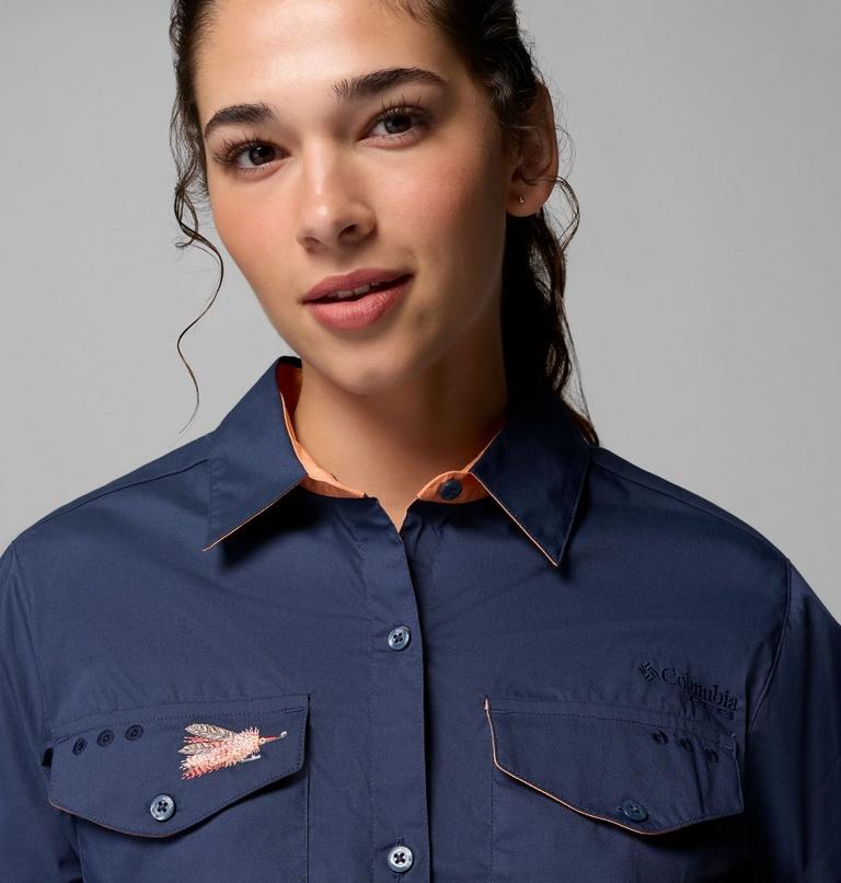 Women's Bonefish Flats Short Sleeve Shirt, Color: Nocturnal, Bright Nectar, image 5