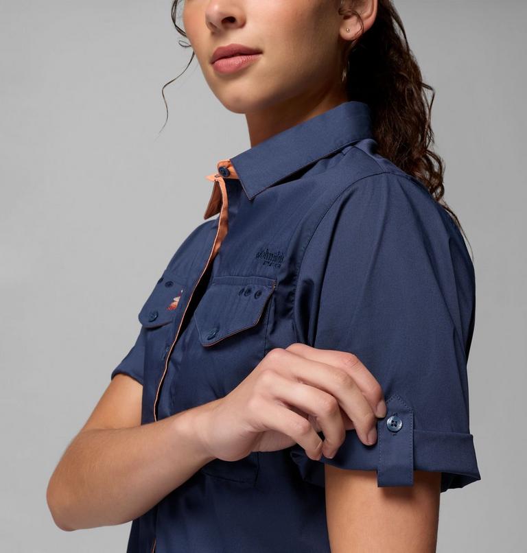 Women's Bonefish Flats Short Sleeve Shirt, Color: Nocturnal, Bright Nectar, image 6