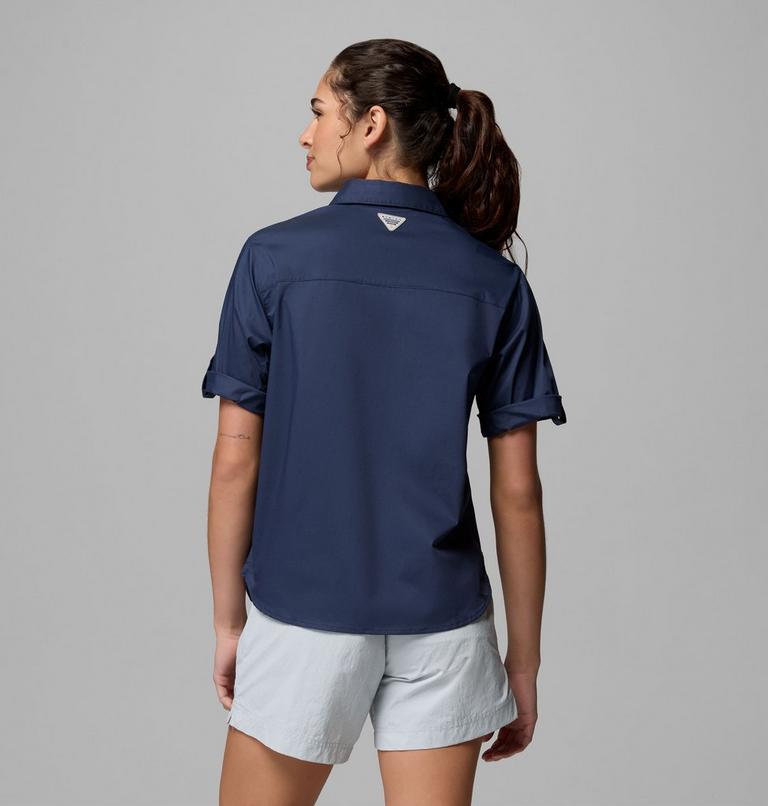 Women's Bonefish Flats Short Sleeve Shirt, Color: Nocturnal, Bright Nectar, image 3