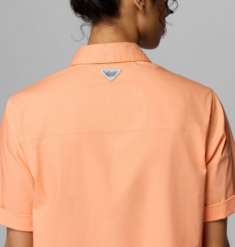 Women's Bonefish Flats Short Sleeve Shirt, Color: Bright Nectar, Guava Pink, image 6