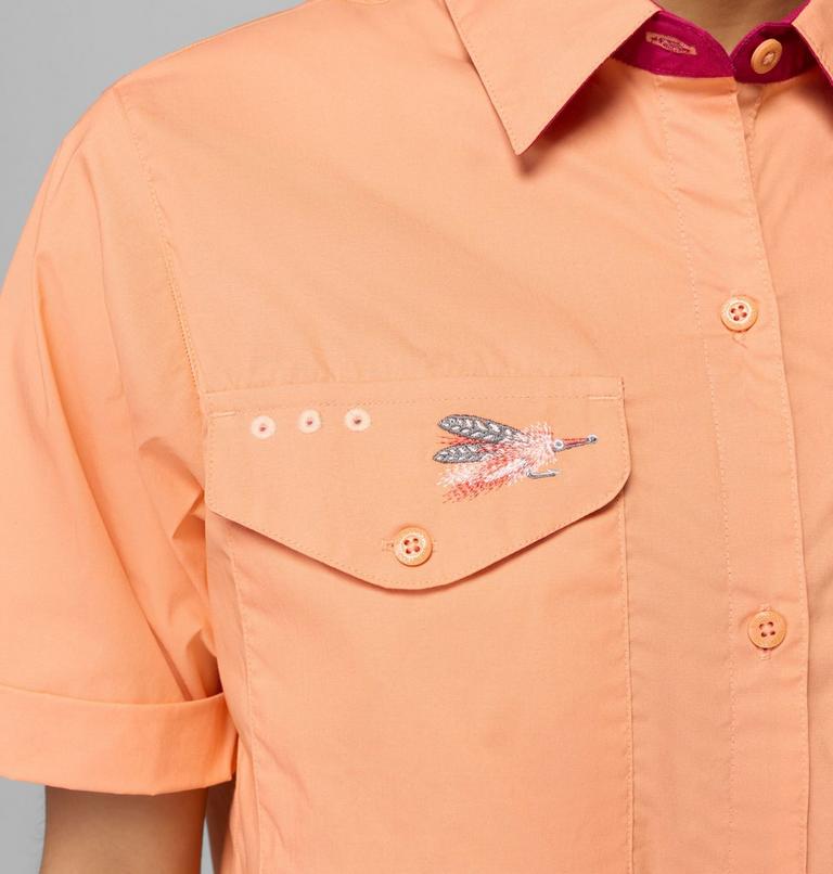 Women's Bonefish Flats Short Sleeve Shirt, Color: Bright Nectar, Guava Pink, image 8