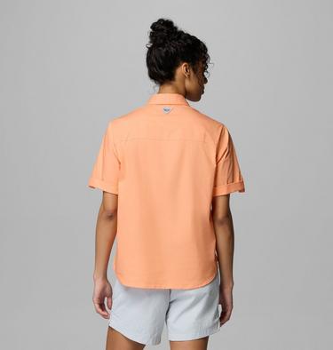 Women's Bonefish Flats Short Sleeve Shirt, Color: Bright Nectar, Guava Pink, image 3