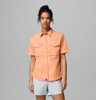 Women's Bonefish Flats Short Sleeve Shirt, Color: Bright Nectar, Guava Pink, image 1